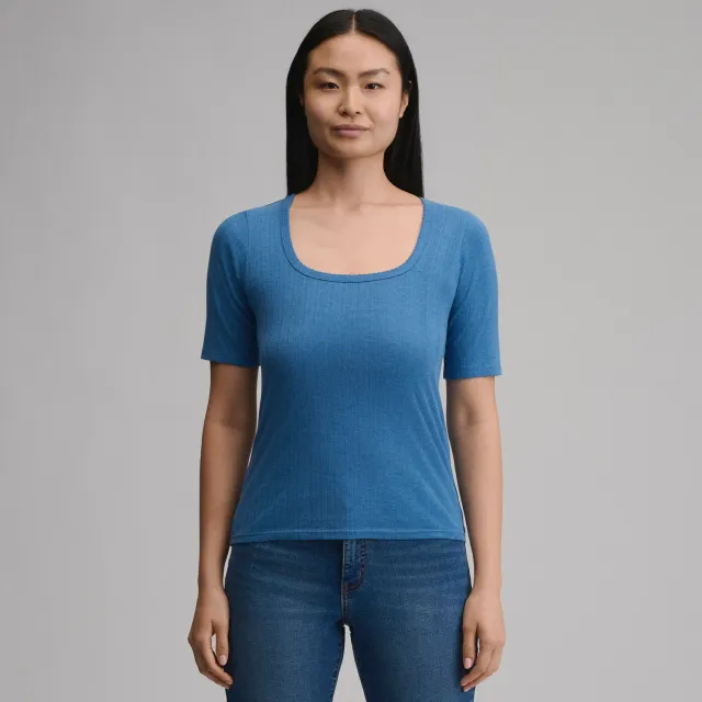 Eddie Bauer Pointelle Square-Neck Crew tricou Dusty Rose bumbac
