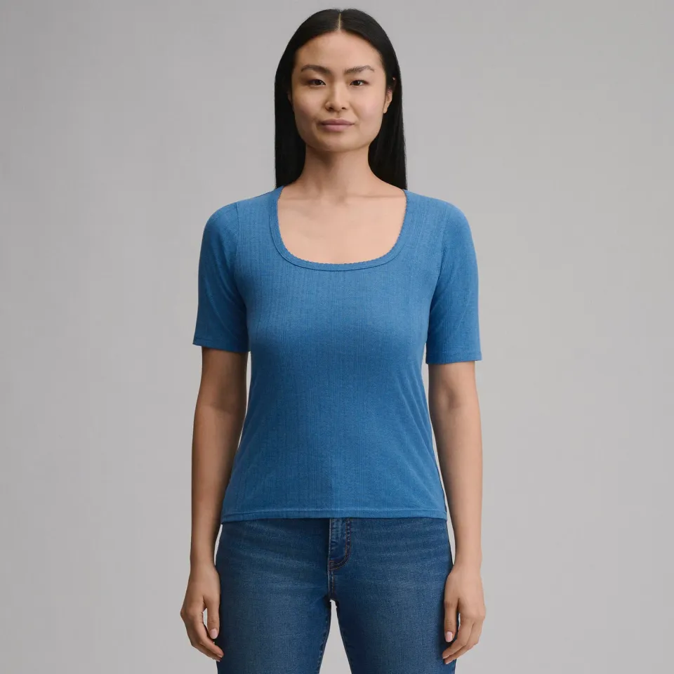 Eddie Bauer Pointelle Square-Neck Crew tricou Dusty Rose bumbac