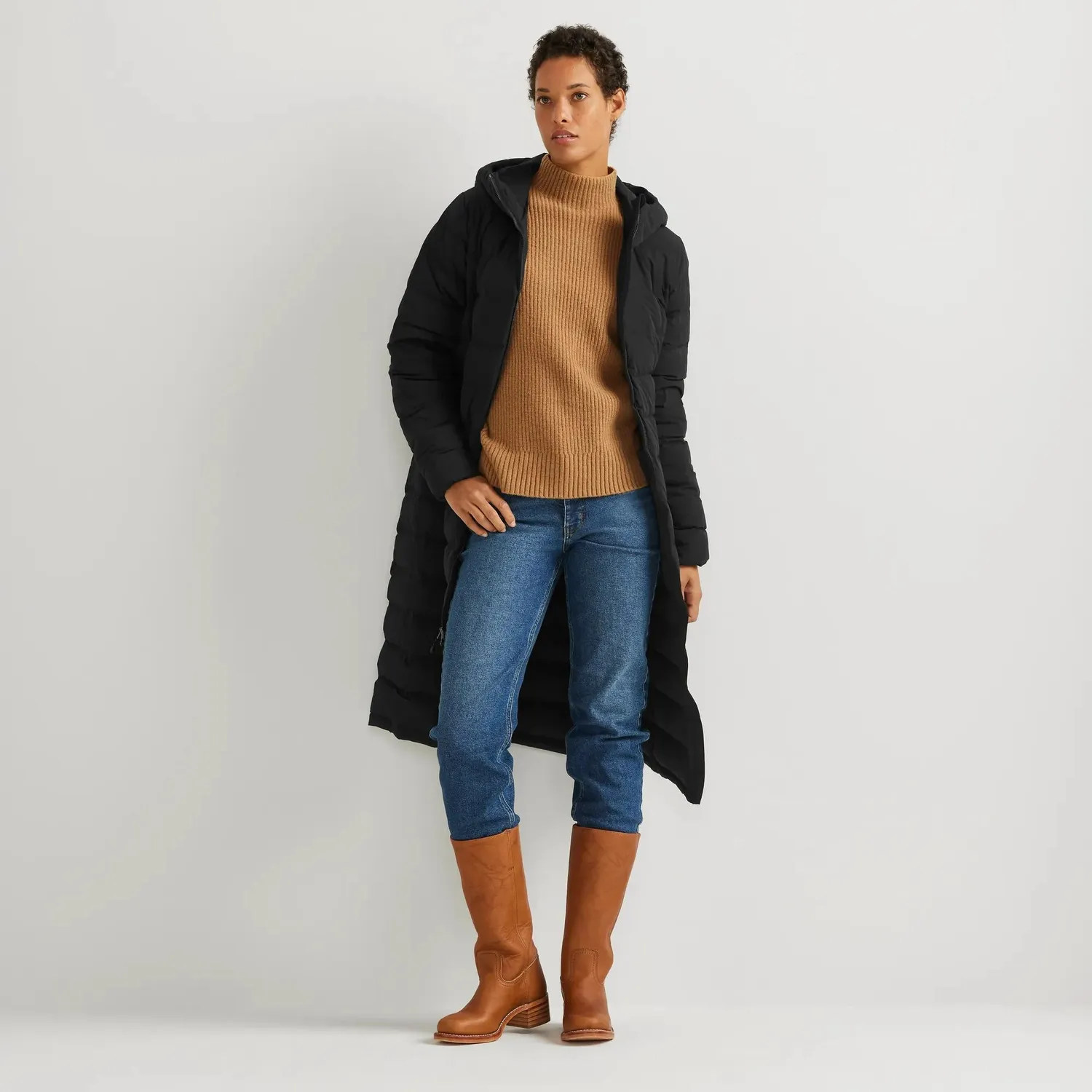 Eddie Bauer EB Stretch Down palton puf dama negru lung