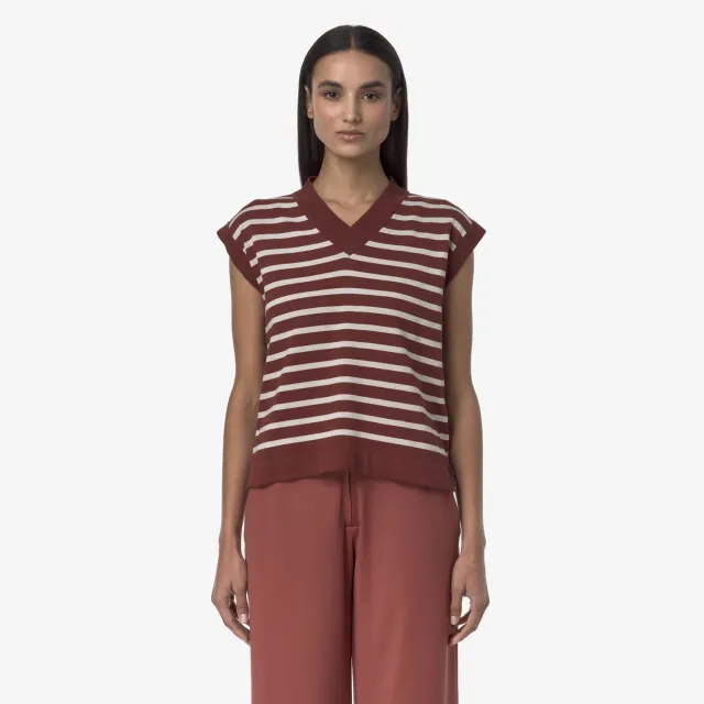 K-Way Jener Stripes vestă damă maro-bej bumbac