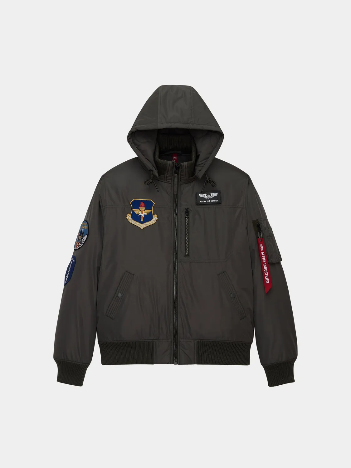 Alpha Industries Patched Hooded Rib geaca flight negru cu gluga