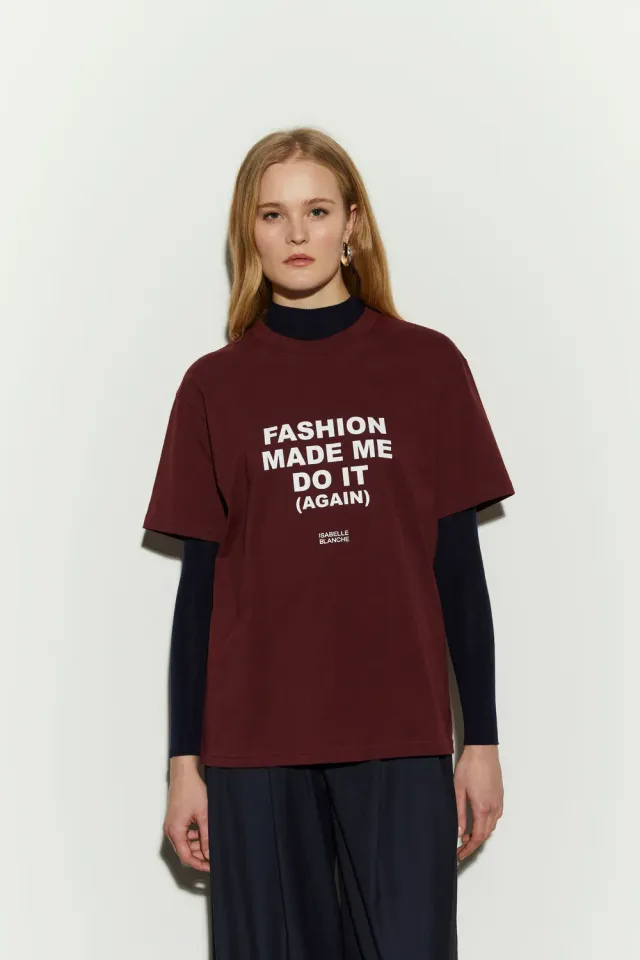 Isabelle Blanche tricou bumbac Burgundy cu imprimeu