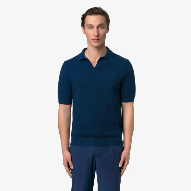 K-Way Pleyr tricou polo barbati albastru denim bumbac