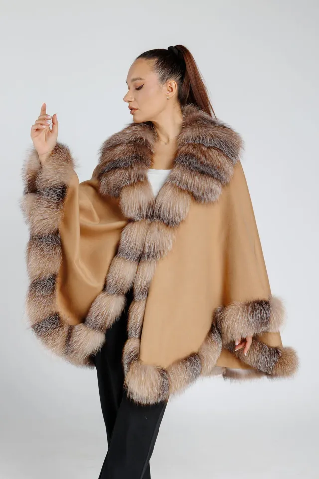 Mareus Bronz 389 capă cașmir blană vulpe oversized