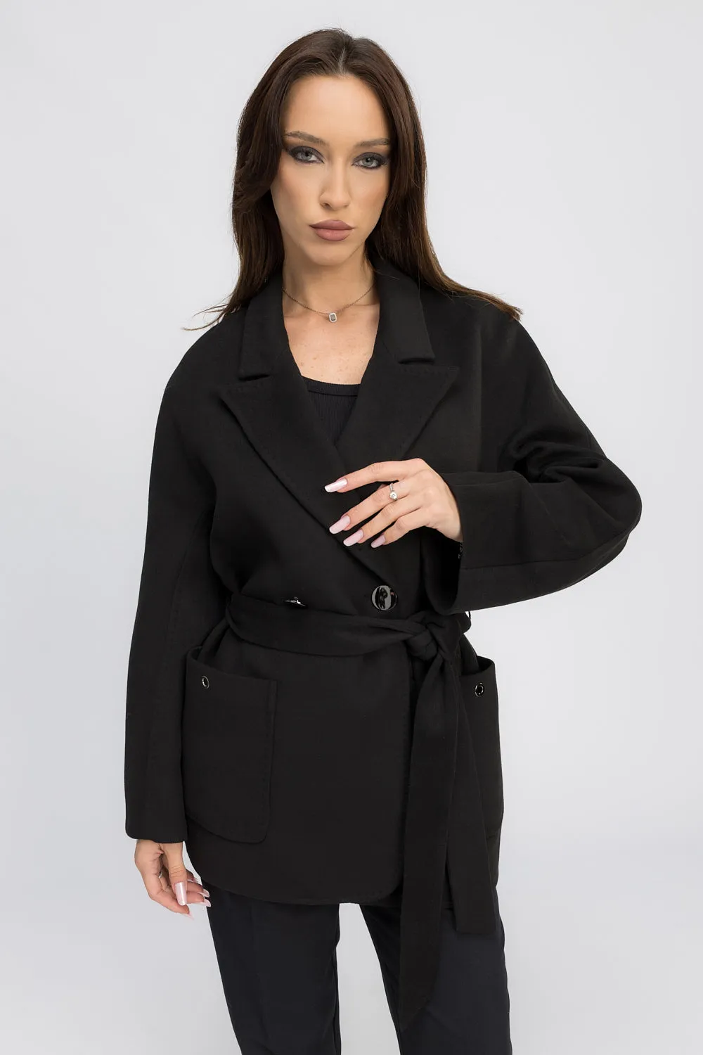 Mareus 452 palton cașmir negru Noir Elegance 75 cm