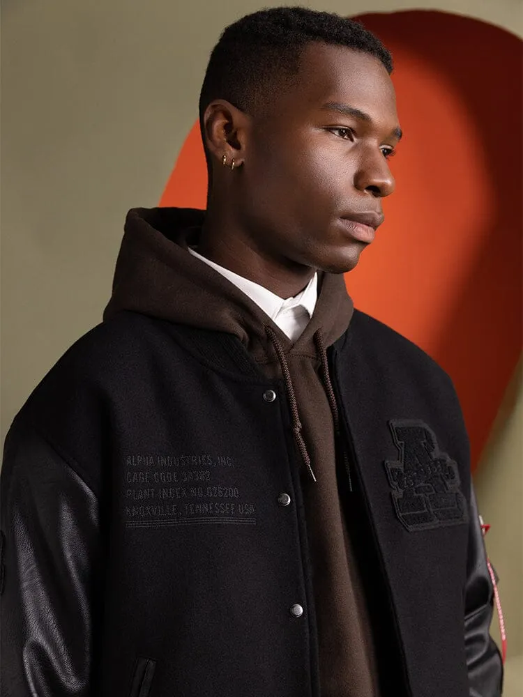 Alpha Industries MA-1 Varsity geacă neagră piele lână