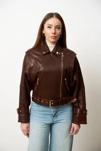 Mareus 626 geacă piele damă amber cognac oversized