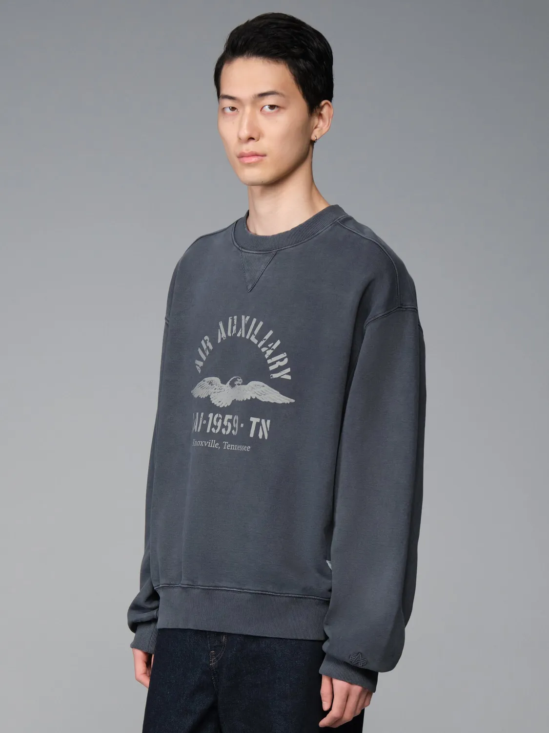 Alpha Industries Essential Crew Air Aux hanorac negru bumbac