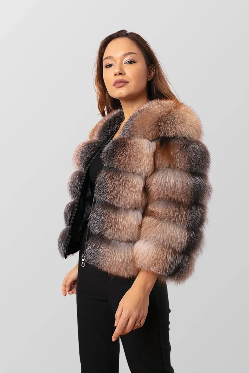 Mareus Haină blană vulpe 259 Brown Frost transformabilă