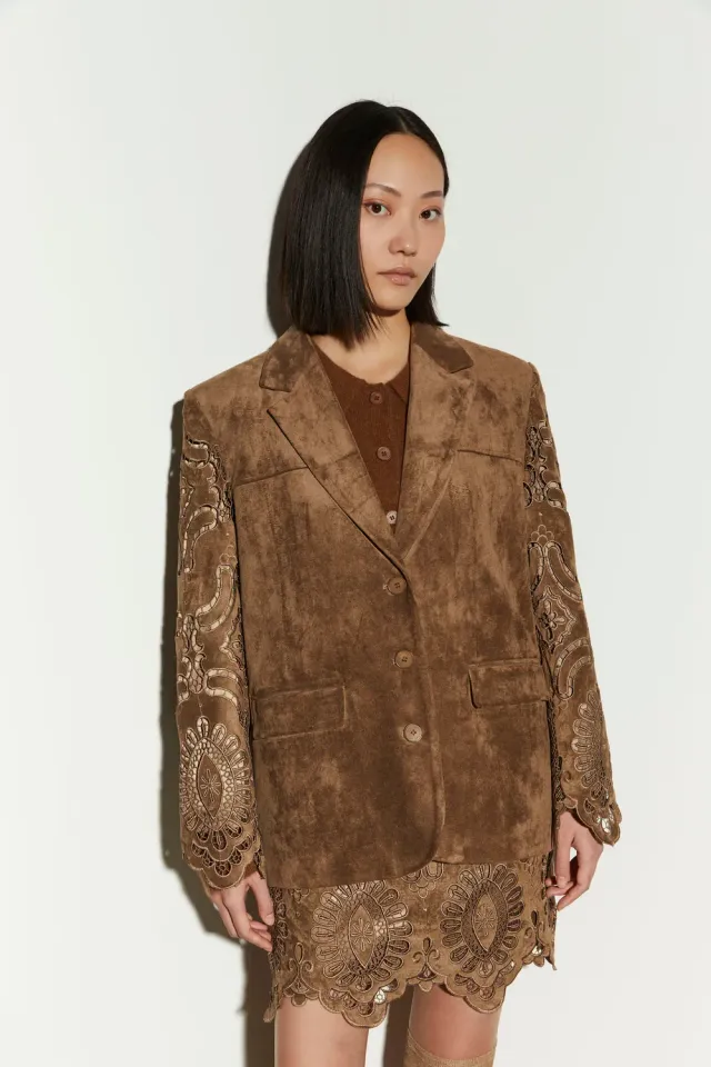 Isabelle Blanche blazer piele întoarsă dune