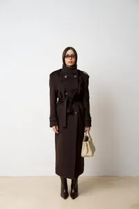 Mareus 524 palton lână ciocolatiu lung 135 cm