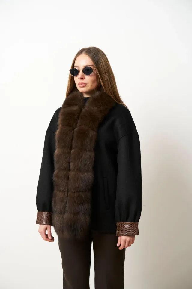 Mareus 639 palton lana Jet Black guler vulpe