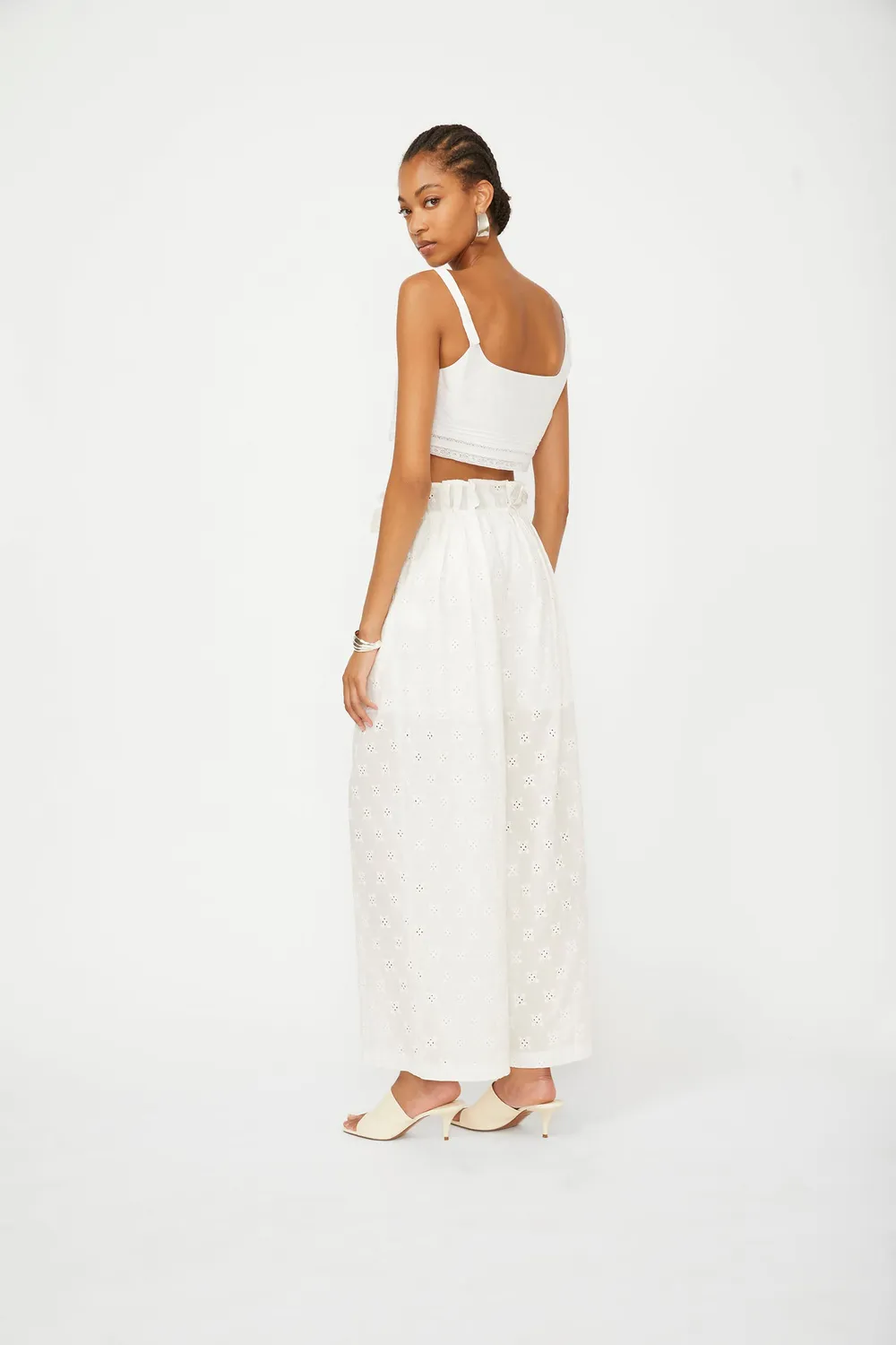 Isabelle Blanche pantaloni bumbac albi broderie englezeasca