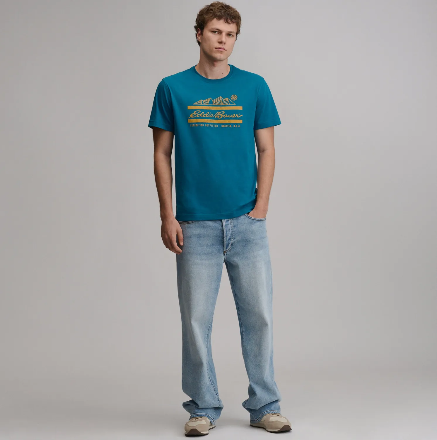 Eddie Bauer EB Script Signature tricou barbati Meridian Blue