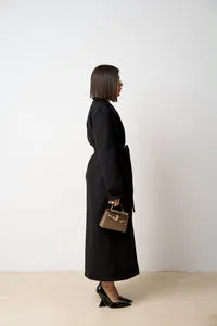 Mareus 522 palton lana lung damă negru cu cordon