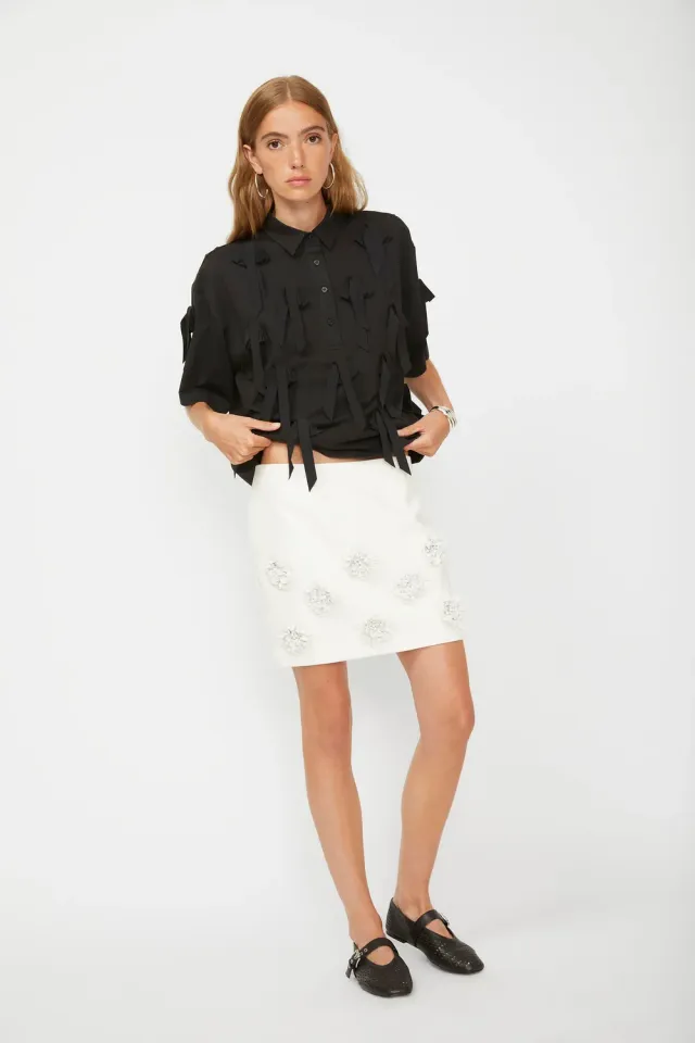 Isabelle Blanche fusta mini cu broderie alba M