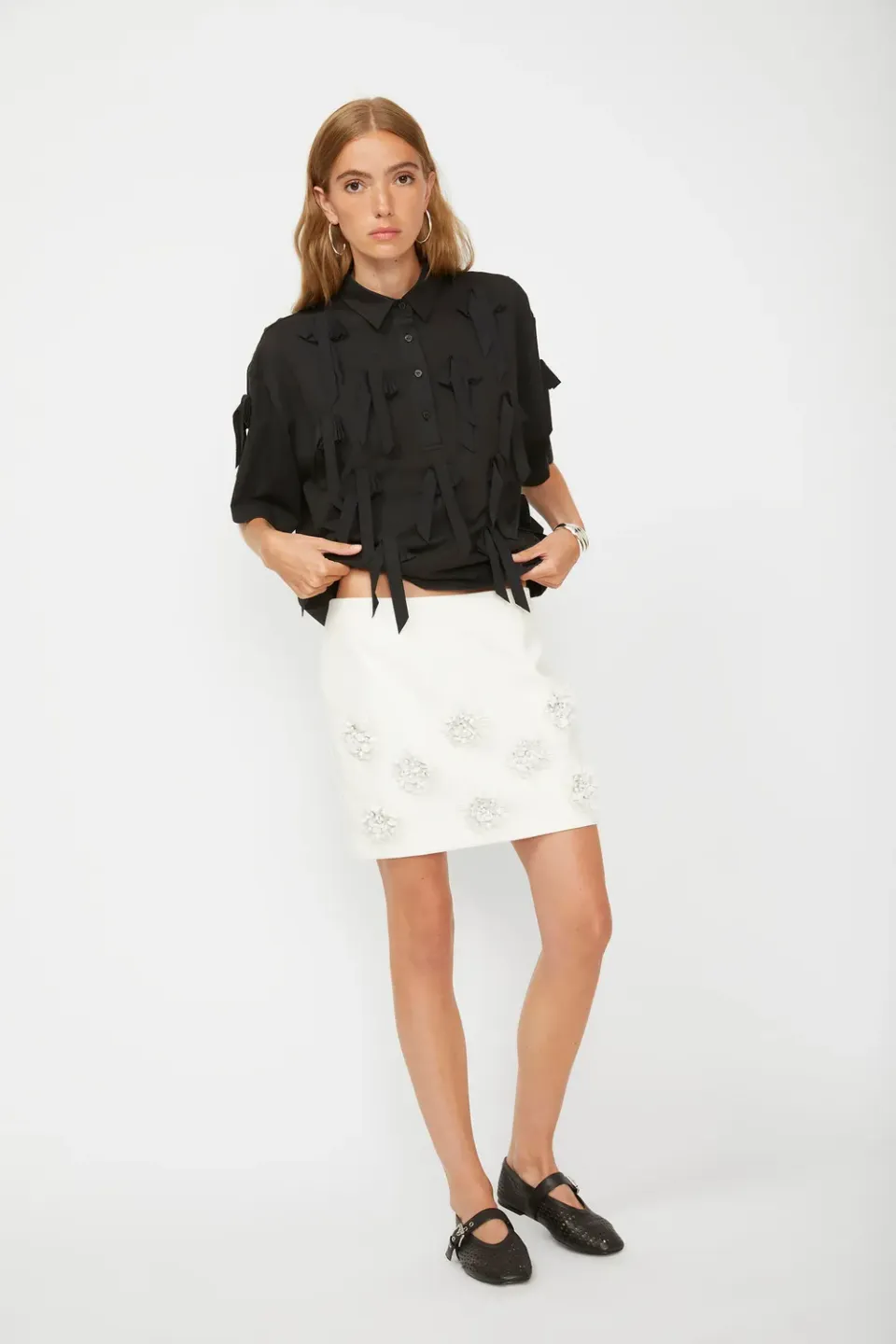 Isabelle Blanche fusta mini cu broderie alba M