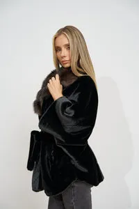 Mareus 679 capă alcantara obsidian cu blană vulpe