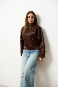 Mareus 626 geacă piele damă amber cognac oversized
