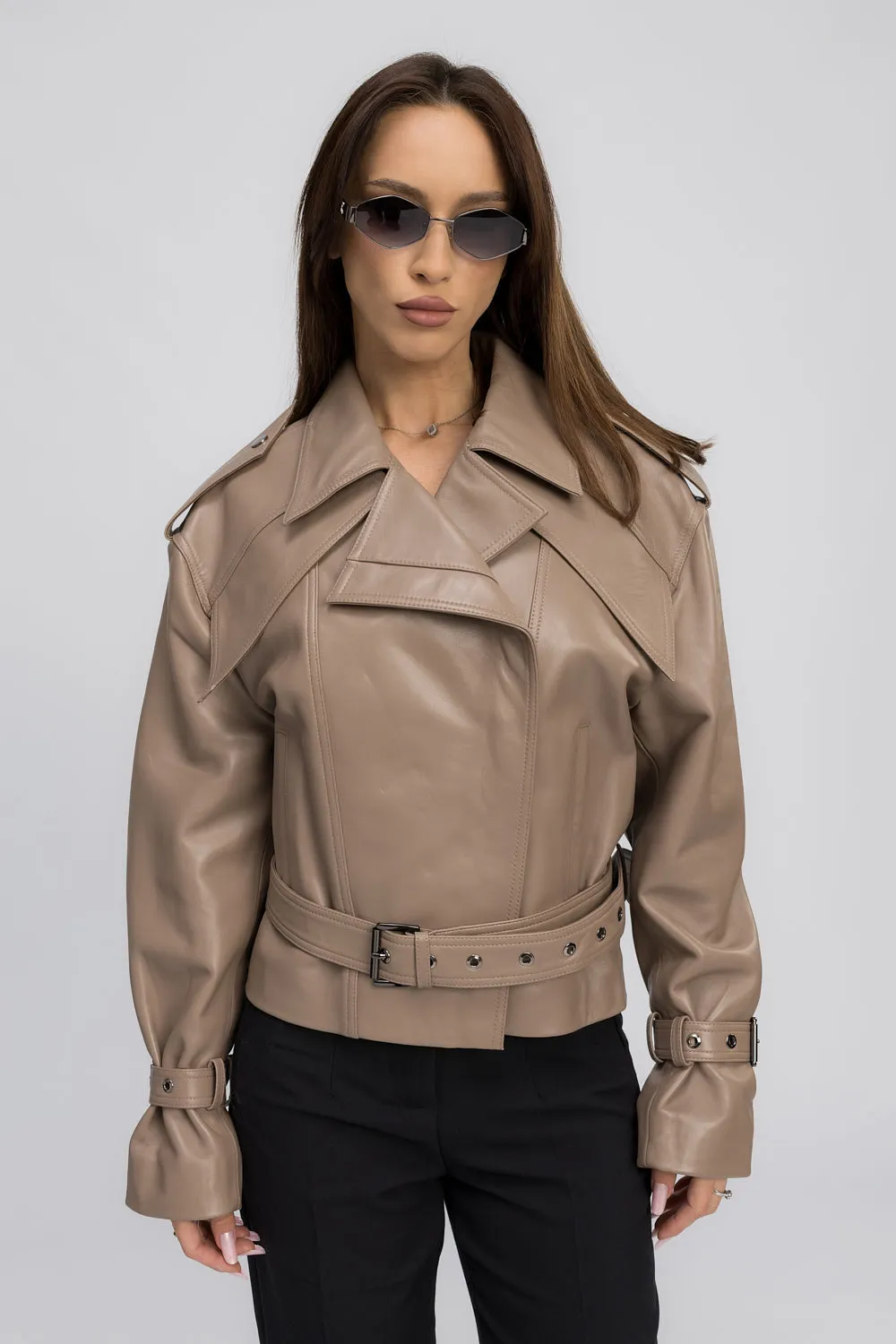 Mareus 444 Cappuccino geaca piele dama oversized