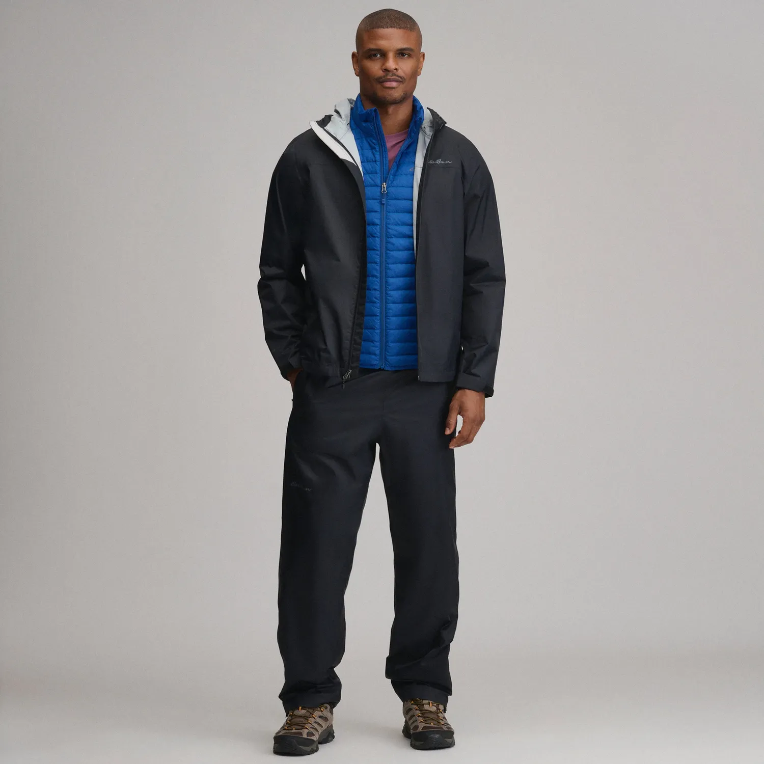 Eddie Bauer RipPac Waterproof pantaloni ploaie negri ușoară