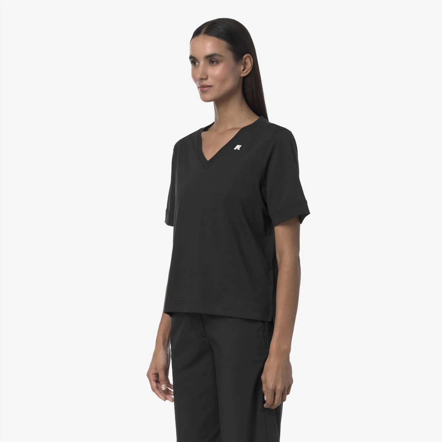 K-Way Leda tricou negru dama bumbac cu decolteu V