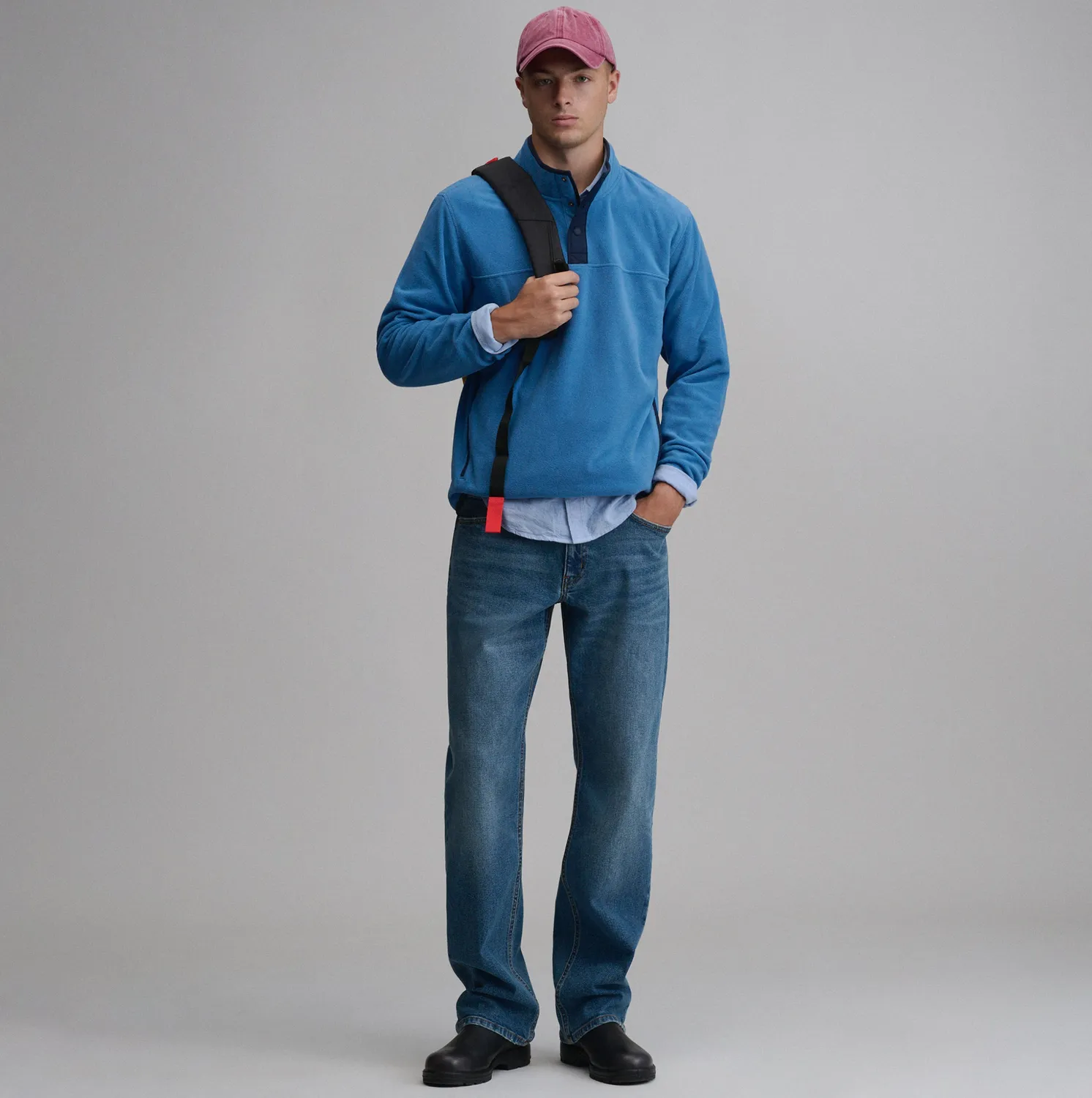 Eddie Bauer Chutes Snap Mock pulover polar gri inchis