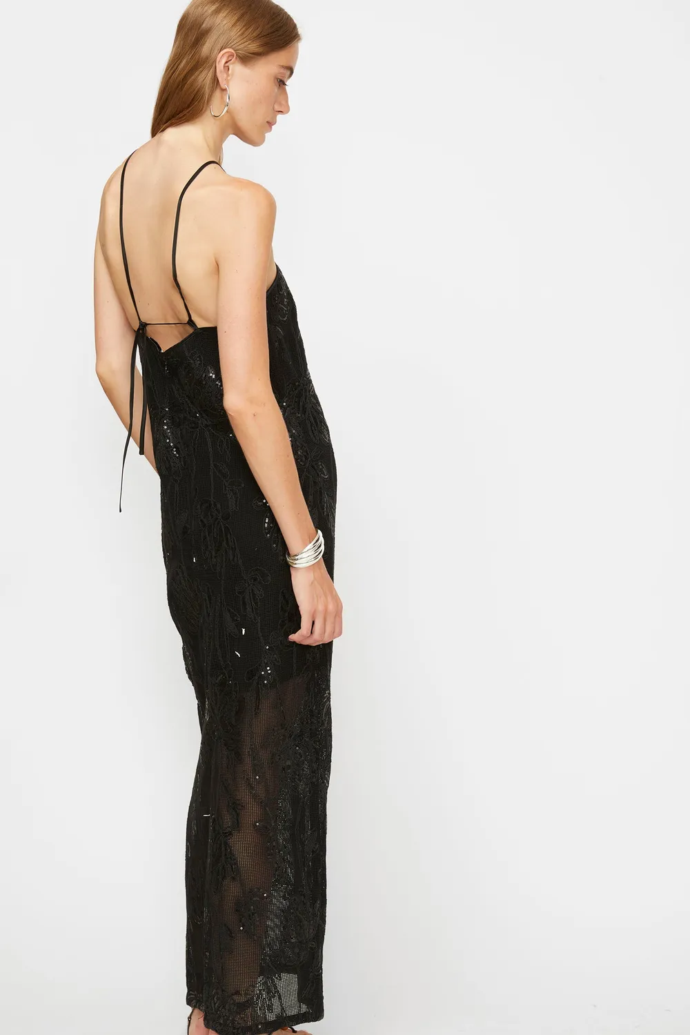 Isabelle Blanche Dress rochie neagra lunga paiete