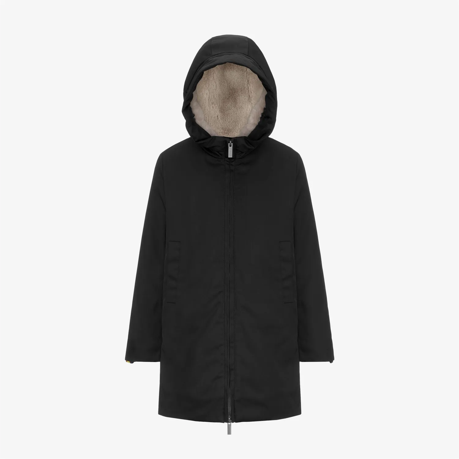 K-Way Olly Twill Fur palton fete negru calduros 3/4