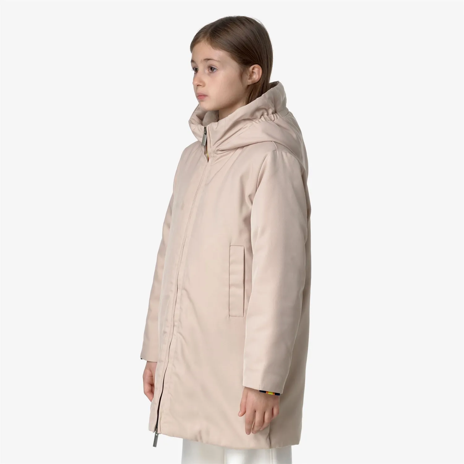 K-Way Olly Twill Fur palton fete roz 3/4 cu blana