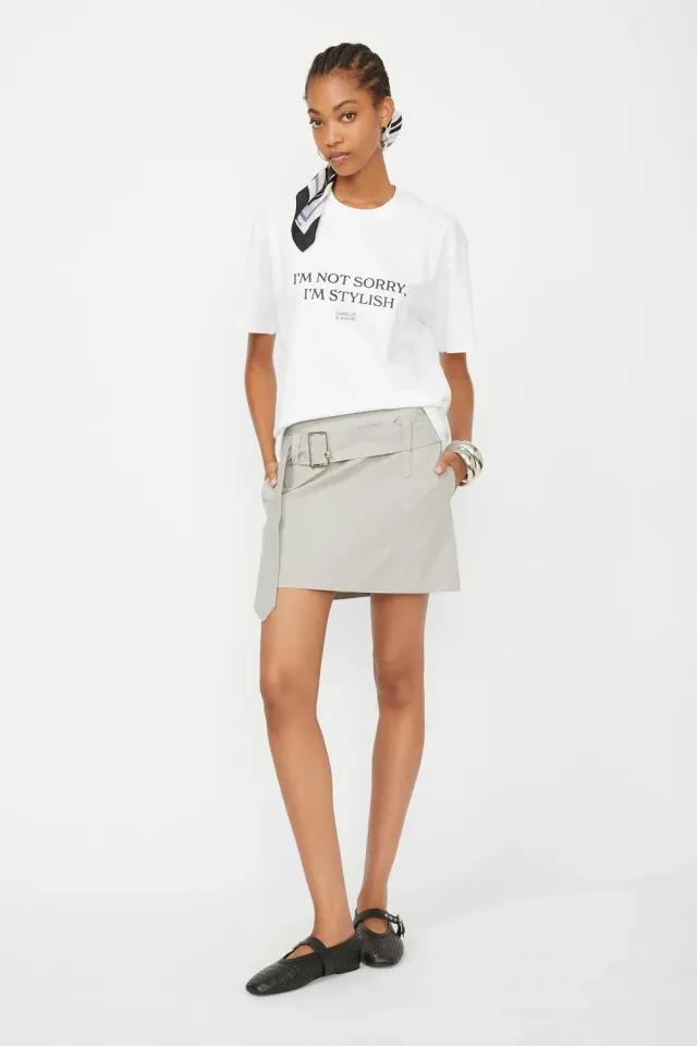 Isabelle Blanche fusta mini bumbac ciment cu curea