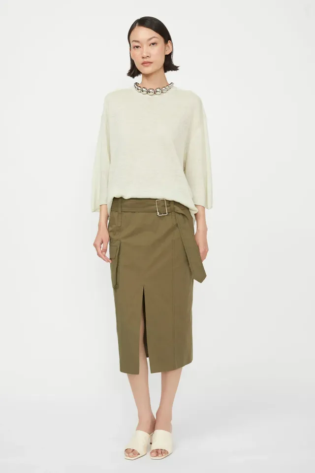 Isabelle Blanche fusta midi bumbac Cypress cu crapatura
