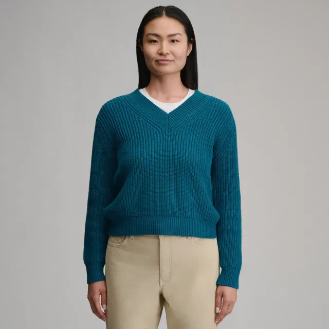 Eddie Bauer Everloft pulover V-Neck Meridian Blue calduros