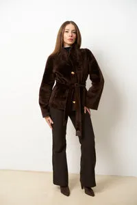 Mareus 659 palton merino damă ciocolatiu cald