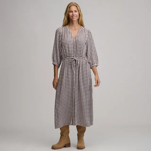 Eddie Bauer Plaid Button Front Belted Midi rochie Blossom carouri