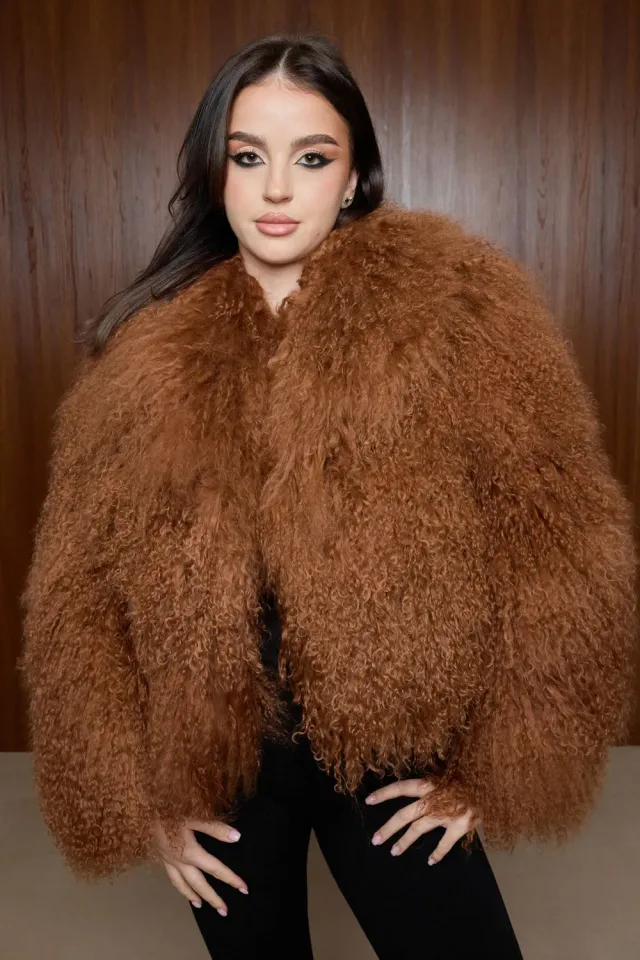 Mareus Miel Tibetan 509 haină blană caramel oversized