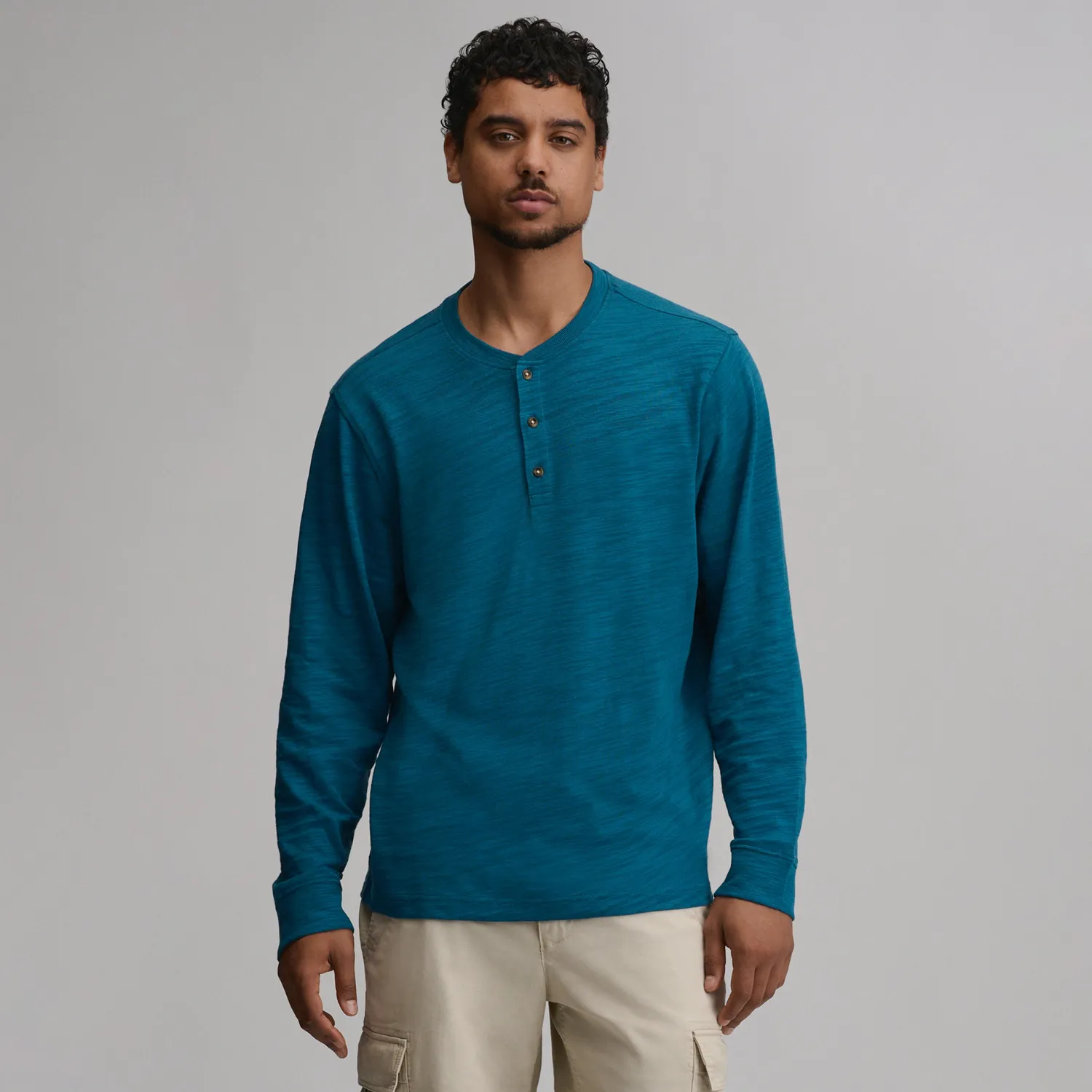 Eddie Bauer Slub Jersey henley bărbați bumbac albastru