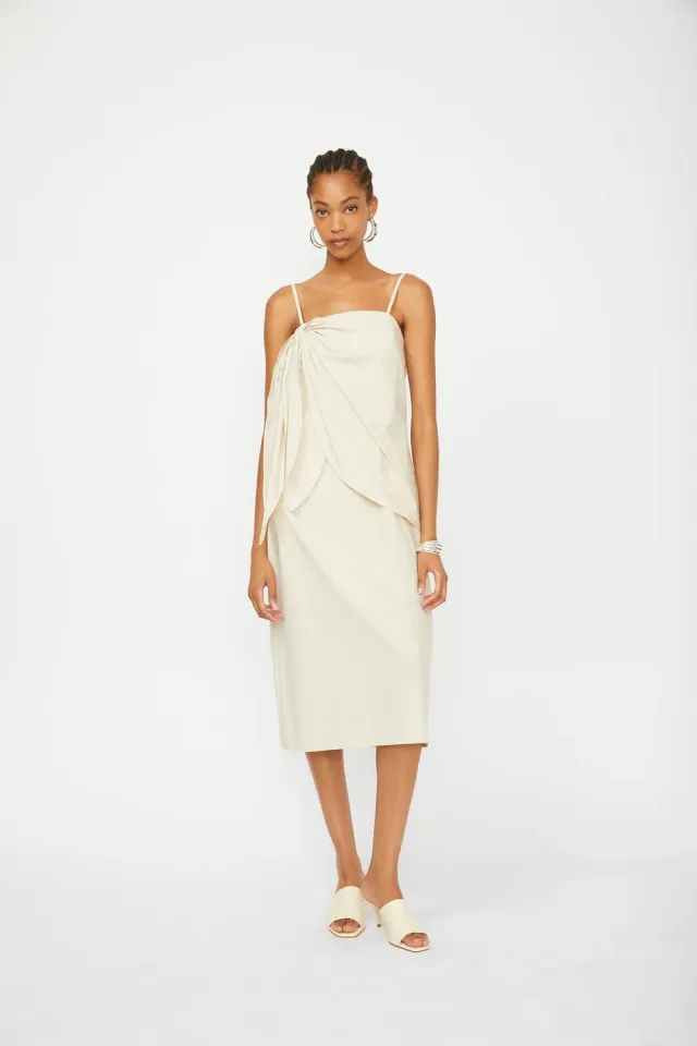 Isabelle Blanche rochie bumbac bej Chardonnay poplin