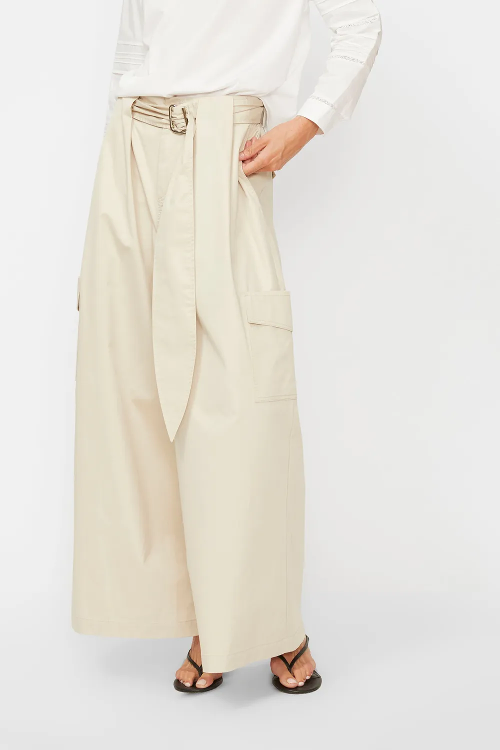 Isabelle Blanche pantaloni cargo ivory bumbac S