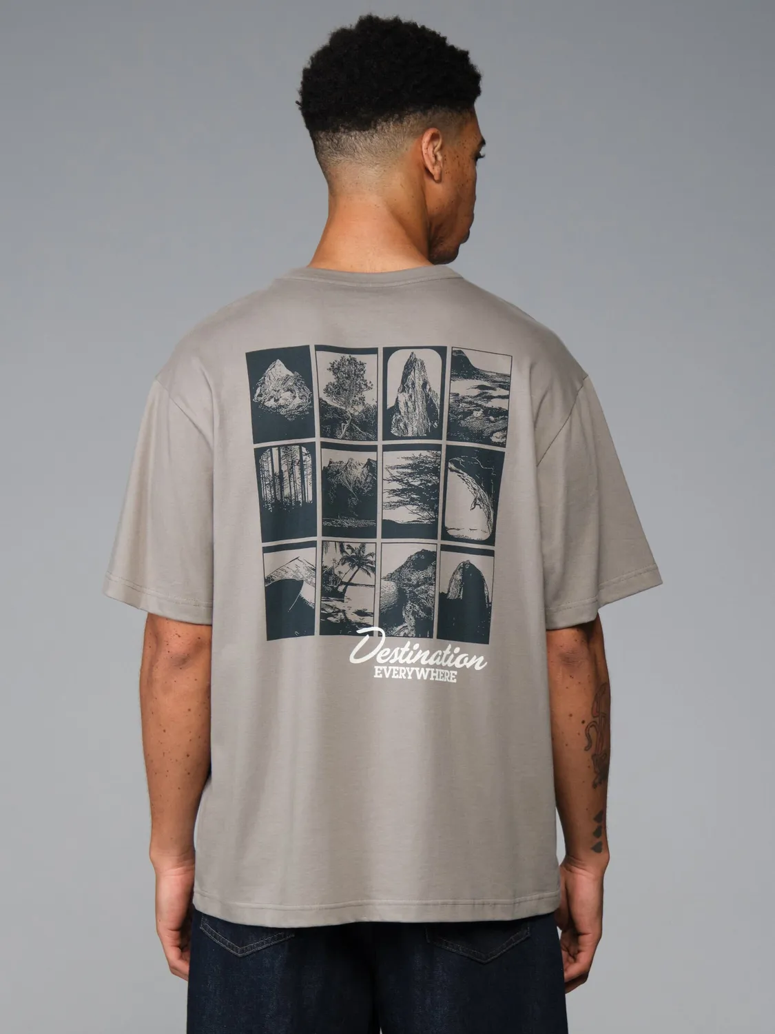 Alpha Industries Essential Destination tricou gri bumbac imprimat