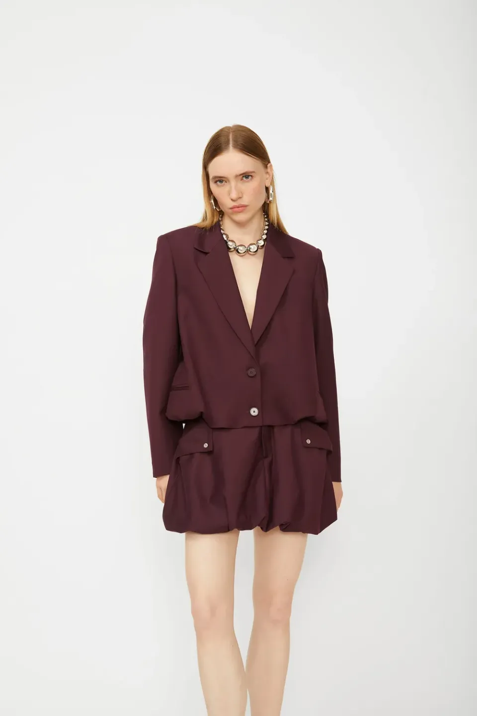 Isabelle Blanche blazer maro scurt balon