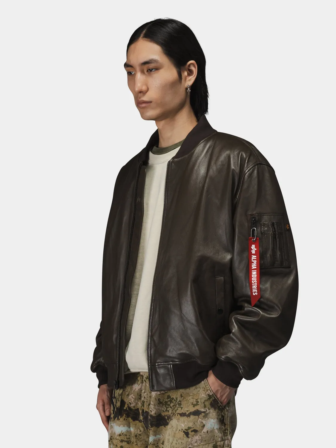 Alpha Industries MA-1 Leather Bomber geacă espresso piele napa
