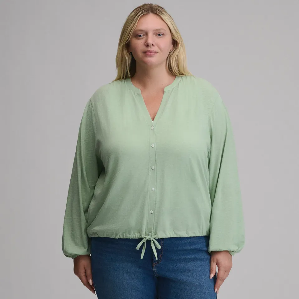Eddie Bauer Long-Sleeve Button Front bluză damă mov călduroasă