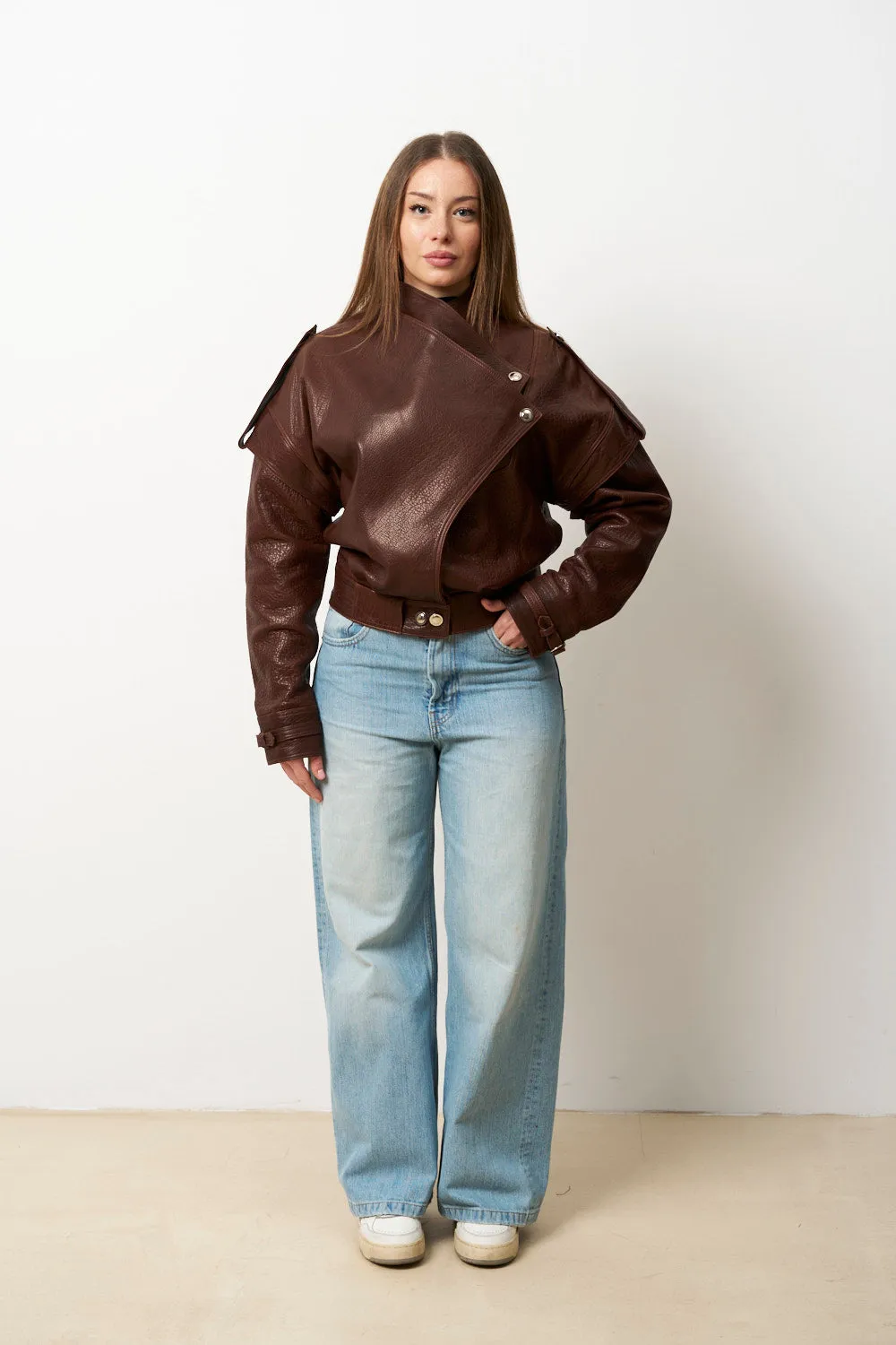Mareus 619 geacă piele damă cognac amber piele jumbo