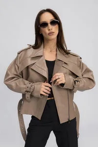 Mareus 444 geaca piele naturala cappuccino oversized 55 cm