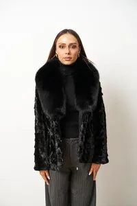 Mareus Onyx Black 641 haina nurca negru guler vulpe