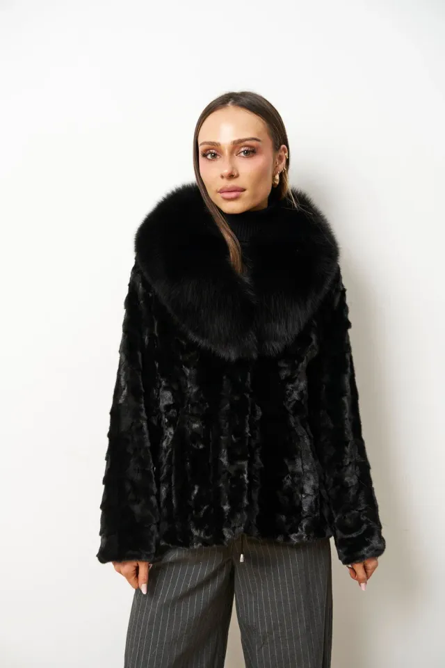 Mareus Onyx Black 641 haina nurca negru guler vulpe