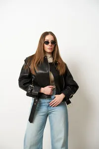 Mareus Carbon Black 627 geaca piele dama oversized