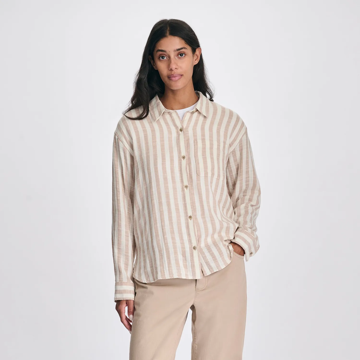 Eddie Bauer Woven Stripe camasa dama Natural bumbac