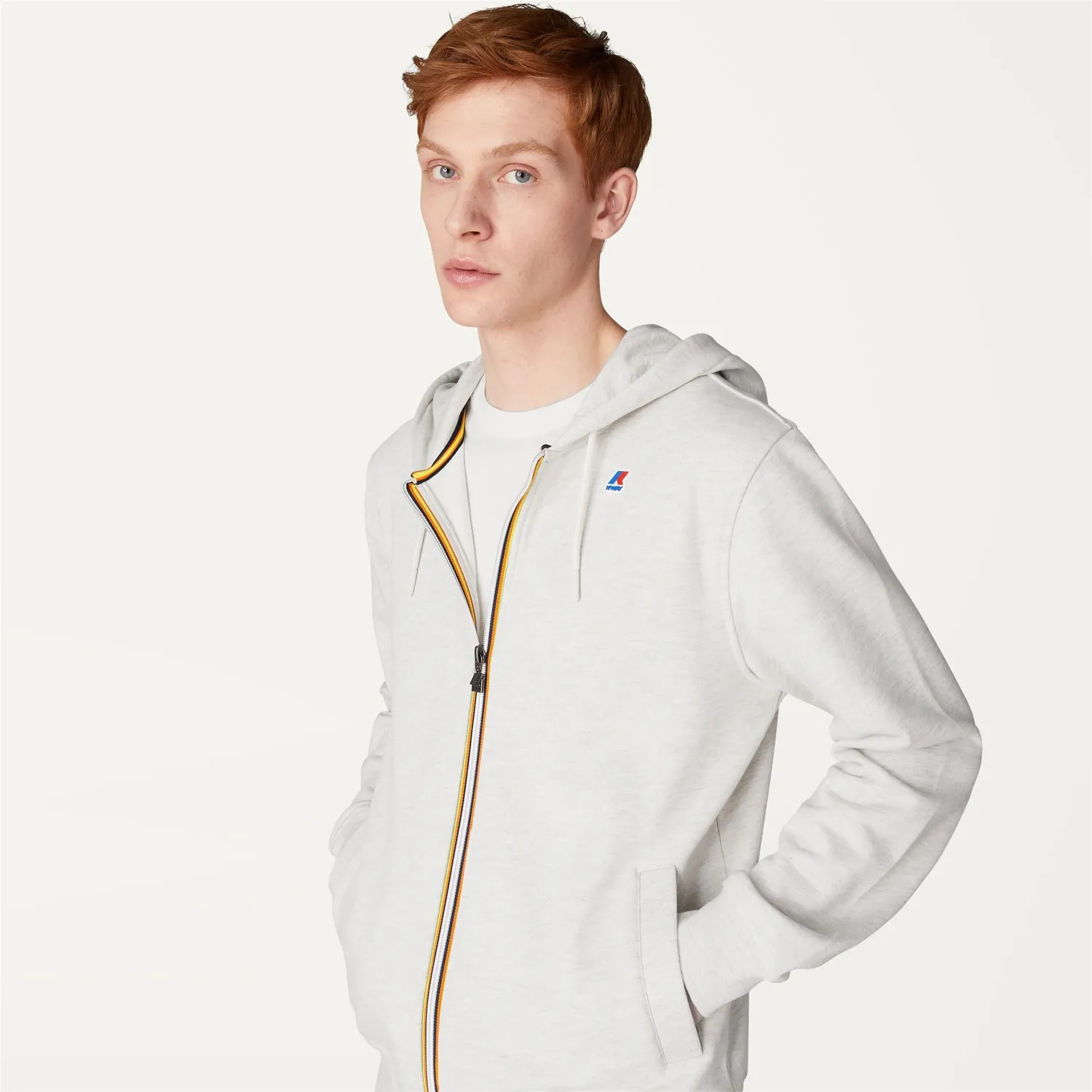 K-Way Anthony hanorac fleece barbati alb melange cu gluga